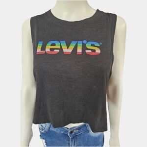 Levi's Rainbow Logo Sleeveless Crew Neck Cropped Tank 100% Cotton Size M
